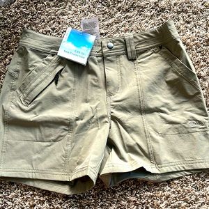 These are great shorts for hiking.  Run true to size. UPF 50+. Color is Sage